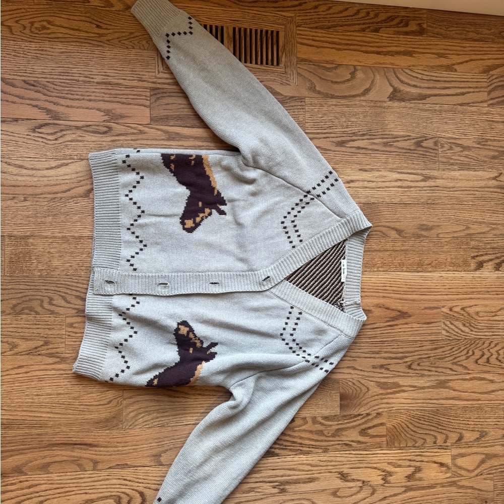 Oversized Gray Cardigan with Horse Design